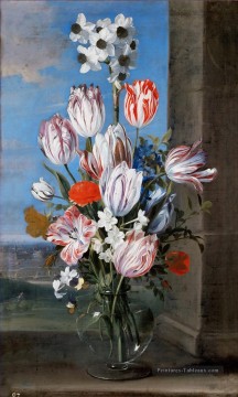 Fleur classiques œuvres - Bosschaert Ambrosius Bouquet de Fleurs dans un vase de verre sur le rebord d’une fenêtre